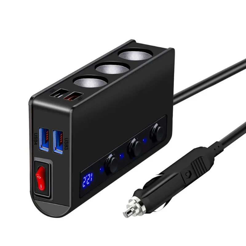 12-24V Car Cigarette Lighter 3 Sockets Splitter Adapter 180W Auto 3/4 USB QC3.0 Power Socket With ON/OFF LED Voltage Car Charger