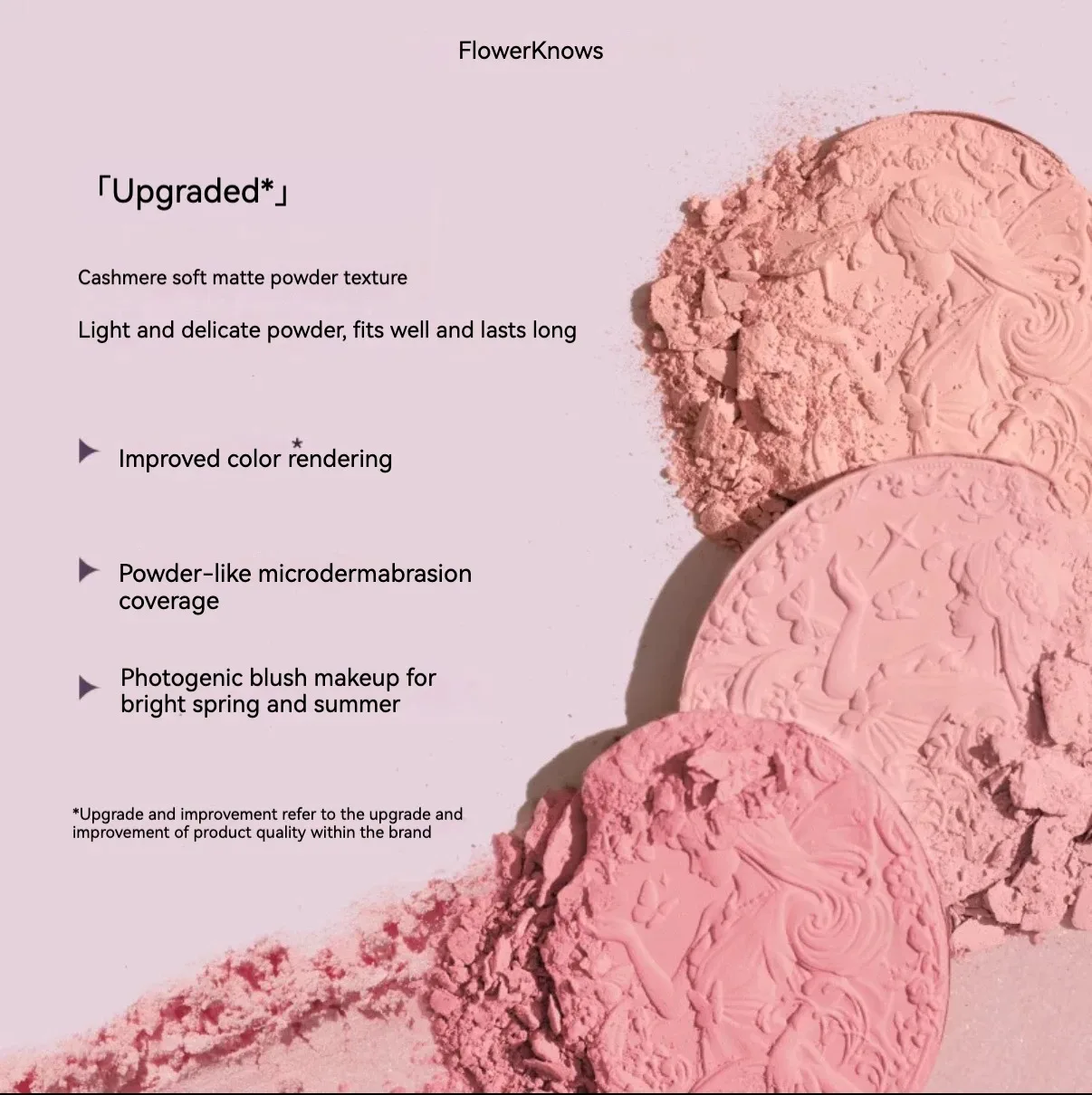 Flower Knows Midsummer Night Embossed Blusher Cashmere Matte Powder Blush Natural Atmosphere Long-lasting Brightening Makeup