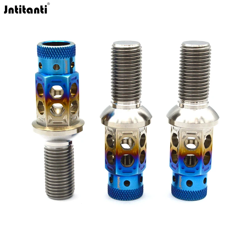 

Jntitanti 17 hex Burnt blue ball seat R13 R14 Gr.5 titaniumTi-6Al-4V Wheel Bolts hub M14*1.5*28mm for VW Audi Mercedes-Benz etc