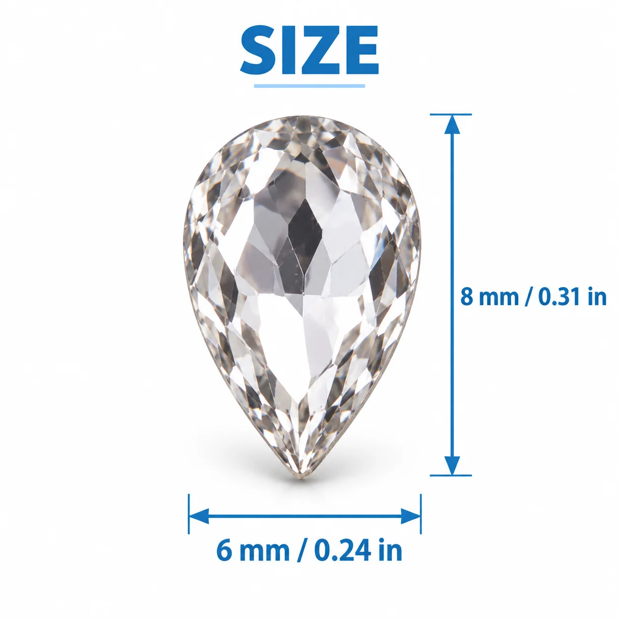 100pcs 6×8mm White Clear Teardrop Flatback Glass Rhinestones On Water Drop Strass for Art Clothes Shoes DIY Craft Jewelry Decora