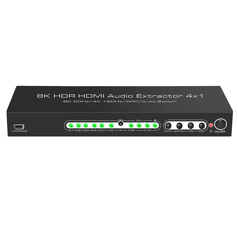 محول محول متوافق مع HDMI 8K HDR مستخرج الصوت 4X1 HDR محول مقسم الفيديو 4K @ 120 هرتز/8 كيلو @ 60 هرتز HUB