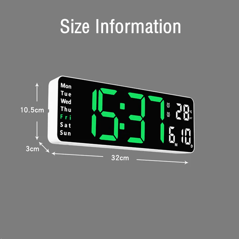 Large Digital Wall Clock Remote Control Temp Date Week Display Timer Countdown Table Clock Wall-mounted Dual Alarms LED Clocks