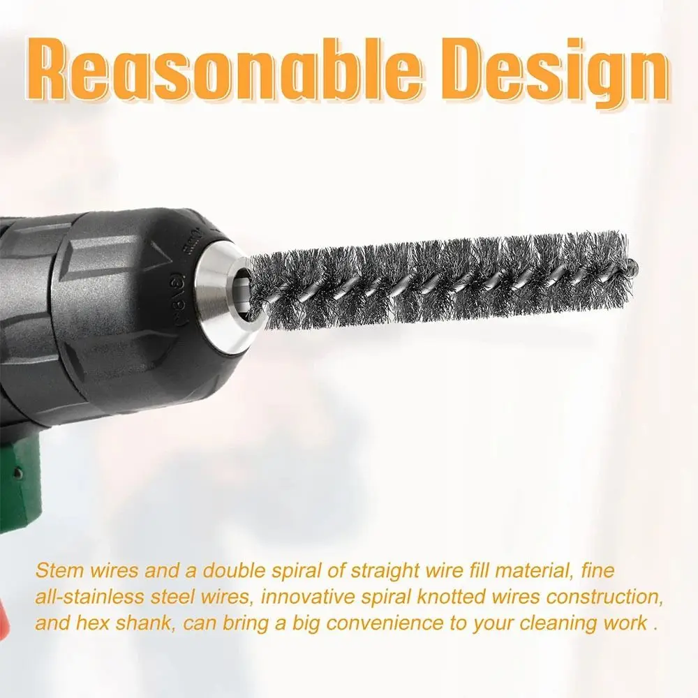 

1/6 шт. щетка из нержавеющей стали с ручкой 1/4 6,35 мм шестигранный хвостовик витая проволока Borebrush 8-19 мм инструменты для мытья и полировки