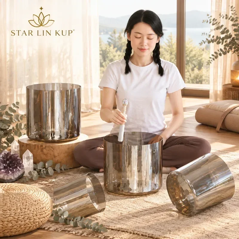 STAR LINKUP Tea Colored Quartz Singing Bowl, Perfect Pitch 432Hz Sound Healing Chakra Balancing Yoga Therapy Gift With Mallet