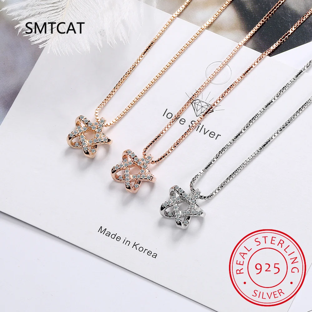 925 Sterling Silver Star of David Pendant Necklace Pave Setting CZ for Women Birthday Gift Fashion Fine Jewelry BSN290