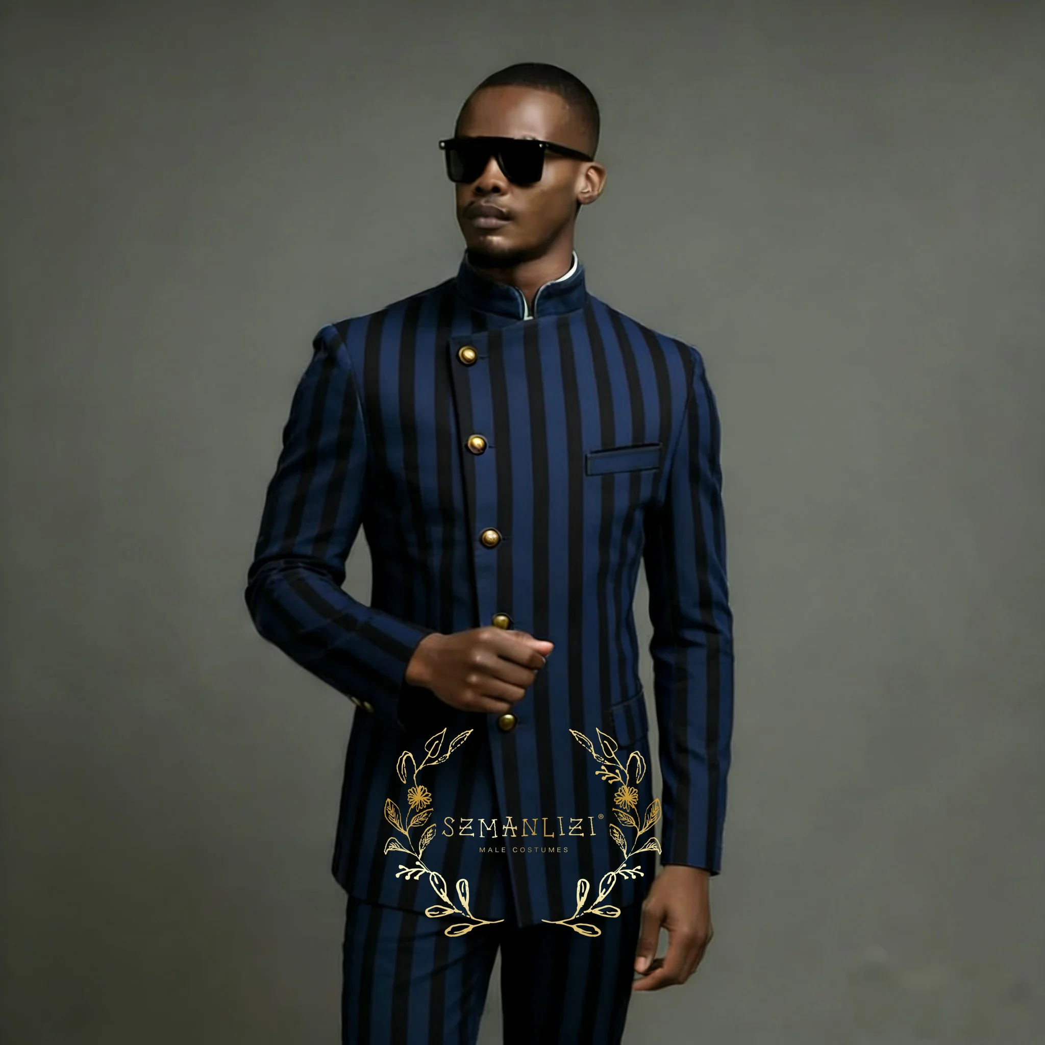 

Мужской костюм-смокинг на заказ 2026 года, темно-синий в полоску, двубортный, для жениха, выпускного вечера, свадьбы, вечеринки (пиджак + брюки)