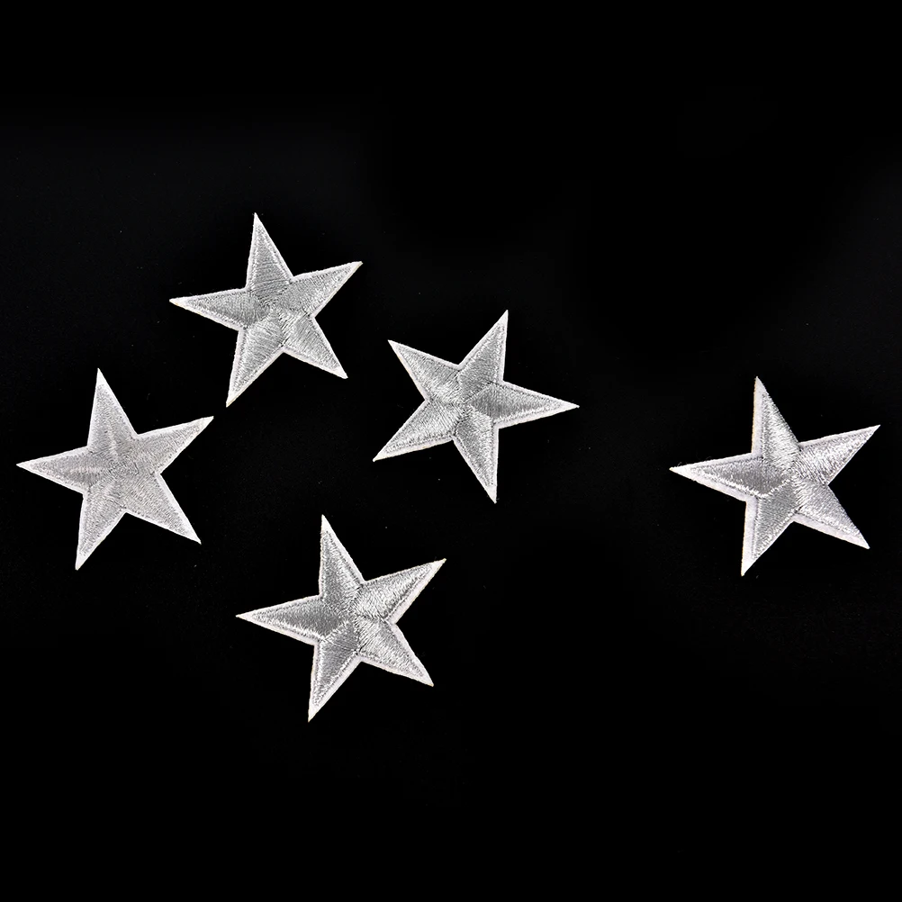 **10PCs Silver Stars Embroidered Badges Iron On Patches Motif Applique Stickers