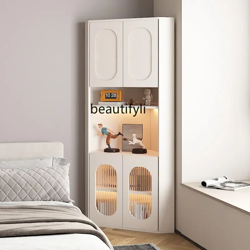 cc182R11 Corner Cabinet Solid Wood Multi-Layer Corner Sideboard Cabinet Living Room Triangle Storage Cabinet with Light