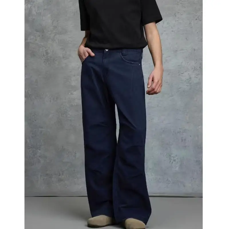 Men's Minimalist Solid Color Retro Street Sweatpants Cool Boys Spring Bottom Casual Pants Wide Legs Male High Waist Trousers