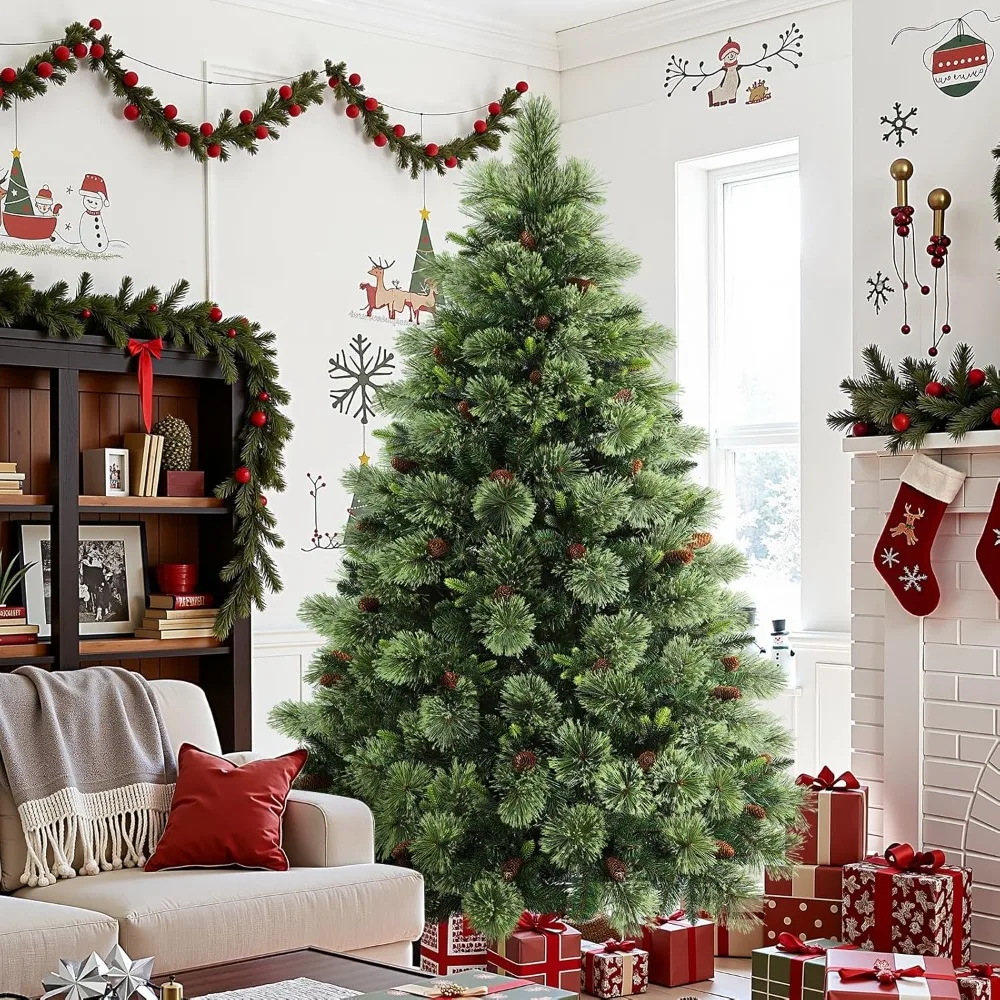 

7ft Prelit Artificial Hinged Carolina Pine Christmas Tree with Remote Control, Upgraded Version