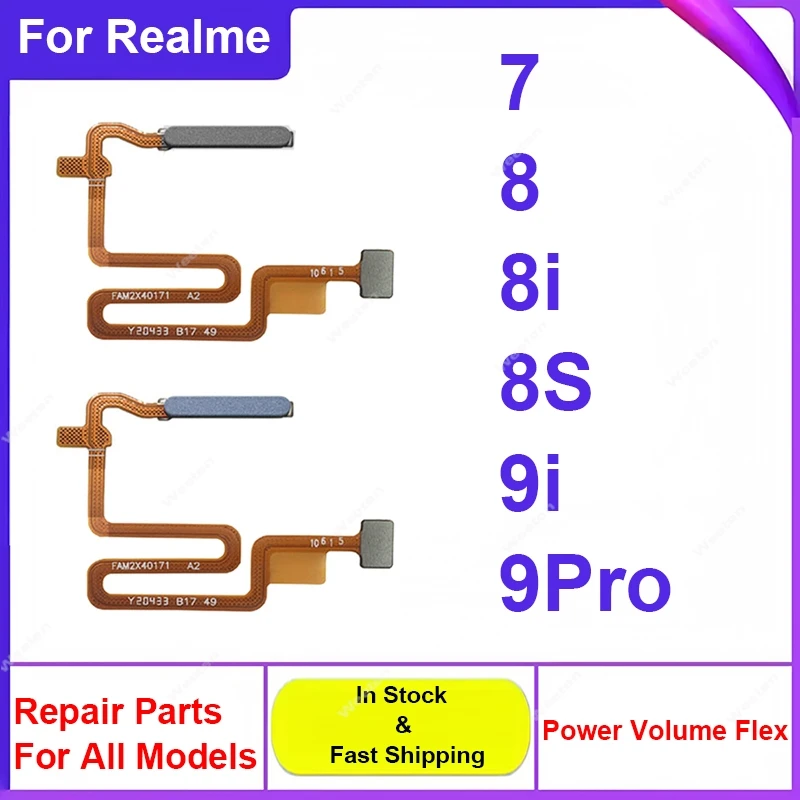 For Realme 7 8 8S 8i 9i 9 Pro Fingerprint Sensor Flex Cable Power Button Sensor Fingerprint Home Touch Sensor Flex Ribbon
