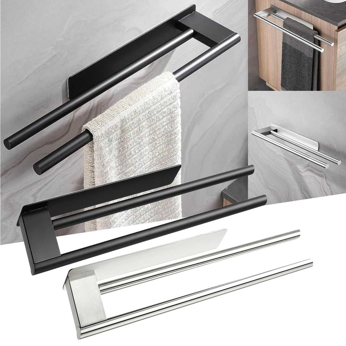

Двойной стержень, держатель для полотенец из нержавеющей стали, без дрели, настенная полка для полотенец для душа, кухонная вешалка для полотенец, вешалка для полотенец для ванной комнаты