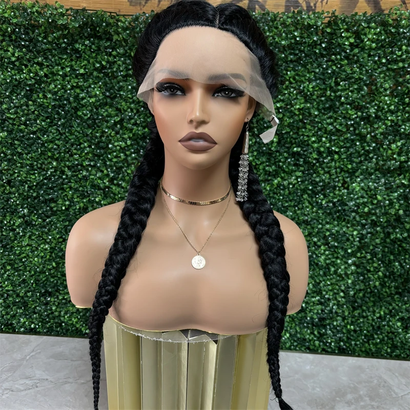 Girl Natural Synthetic Lace Wig Sale Long Braided Wigs Lace Wig With 2 Braids For Black Women African Box Cornrow Braids Wigs