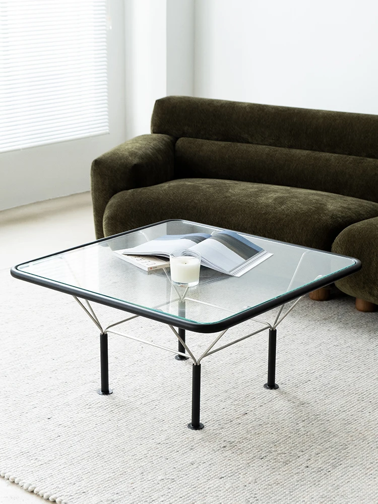 The product can be customized. The square small apartment of the medieval metallic glass coffee table is very simple.