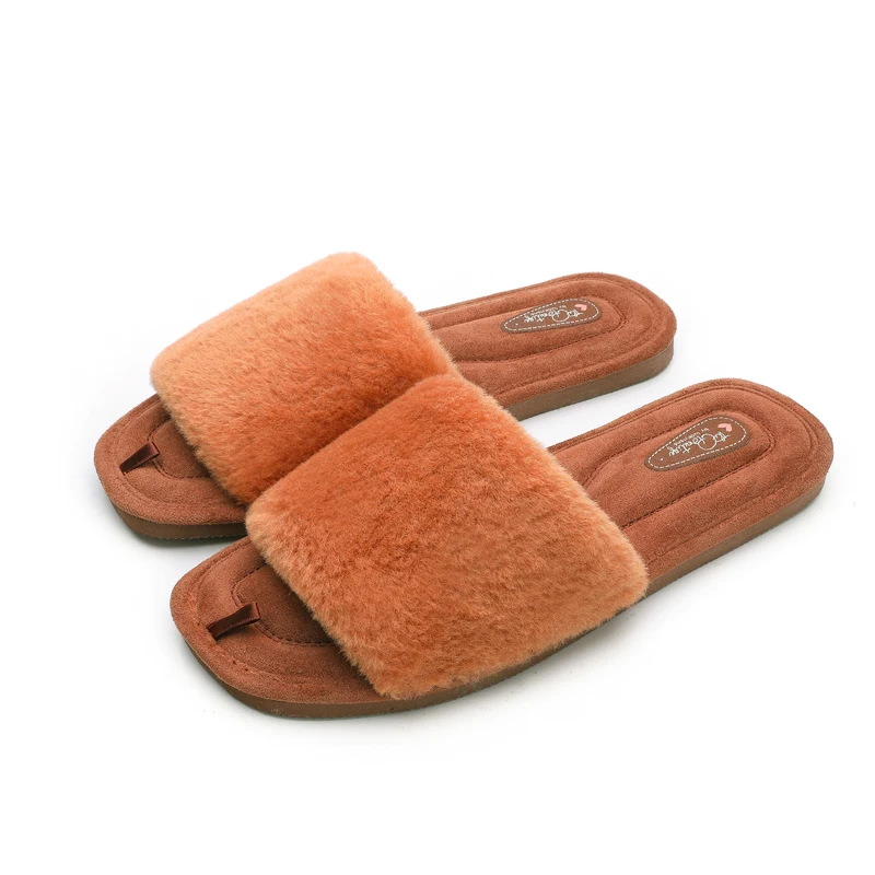 Eyriphy zapatillas de piel peluda esponjosa para mujer, toboganes de dormitorio informales con punta abierta, zapatos de algodón de suela suave de espuma viscoelástica, antideslizantes para interiores de Spa