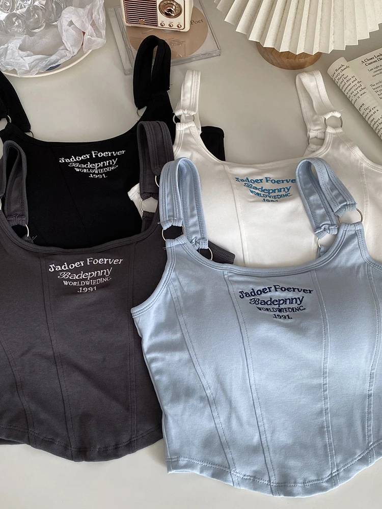 

Жилет с вышитыми буквами и ремешками, женская внутренняя одежда, облегающий крой, без рукавов Super (3) Интернет-знаменитости, верхняя одежда, топ