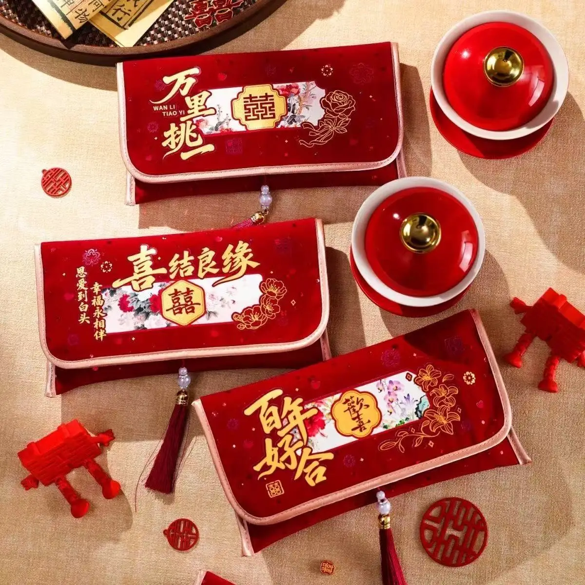 

Multiple Patterns 2026 Money Pocket Tassel Design Embroidery New Year's Blessing Bag Best Wishes Red Envelope Chinese Wedding