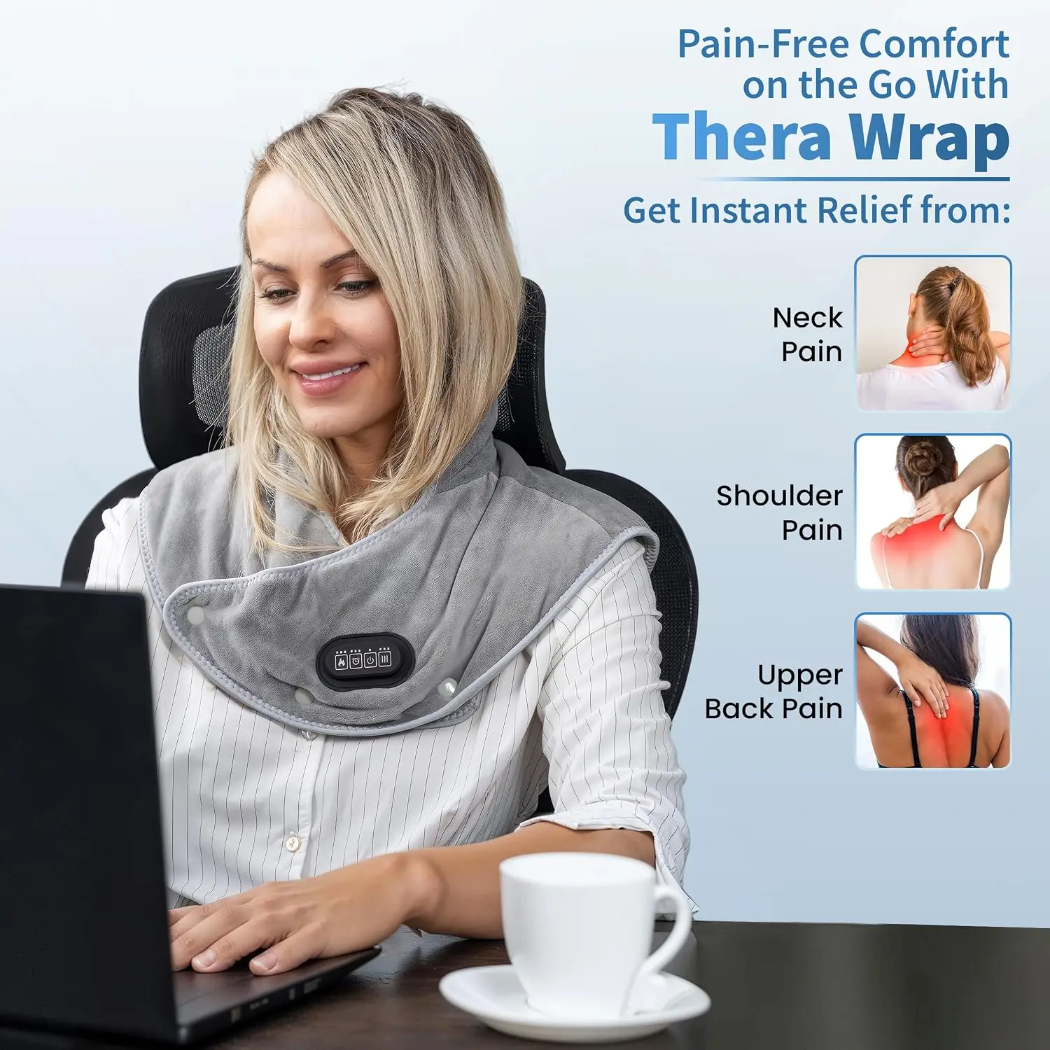 Callixe TheraWrap | Cordless Heating Pad for Neck, Shoulders, and Upper Back | Cervical Electric Massager with Instant Heat and