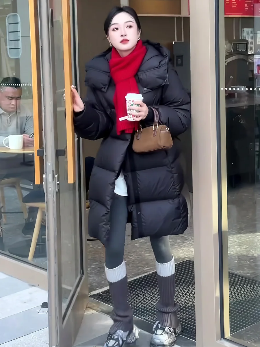 

Bla Hooded Mid-Length Puffer down Jaet Women's Winter New Loose Slimming White Du Feather Warm Outerwear Coat