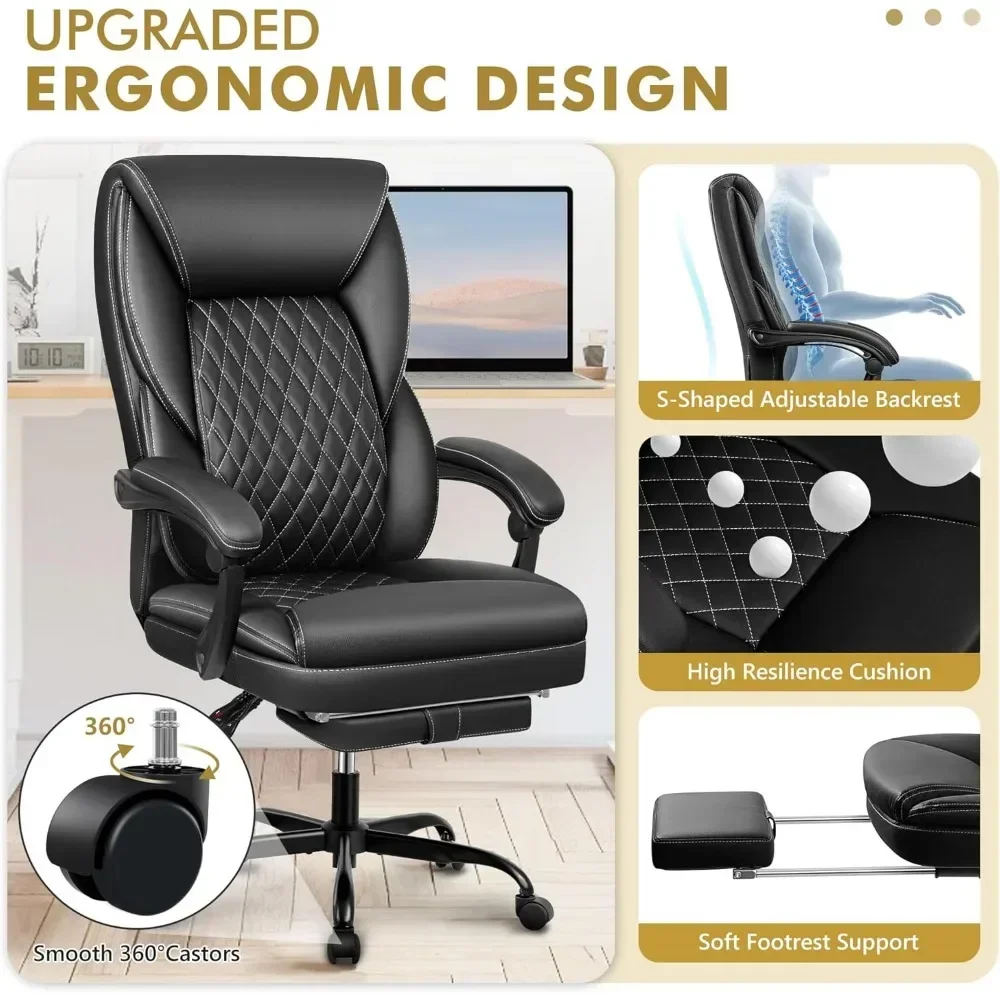 Office Chair,Black tall executive office chair with foot pedals, ergonomic design, and lumbar support,Office Chair