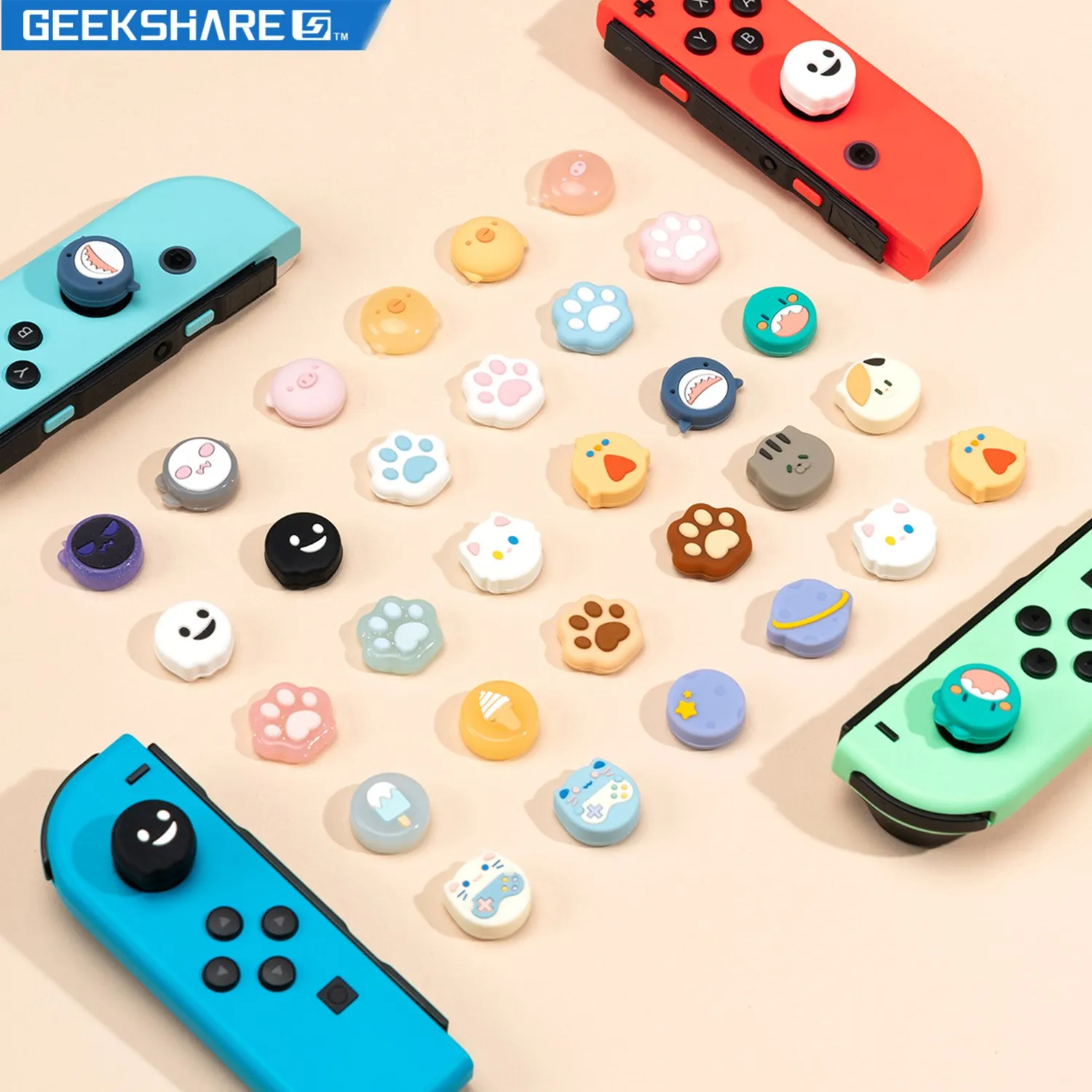 GeekShare-Tapas de agarre de animales para Nintendo Switch y Switch Lite, cubierta de silicona con garra de gato, accesorios para NS