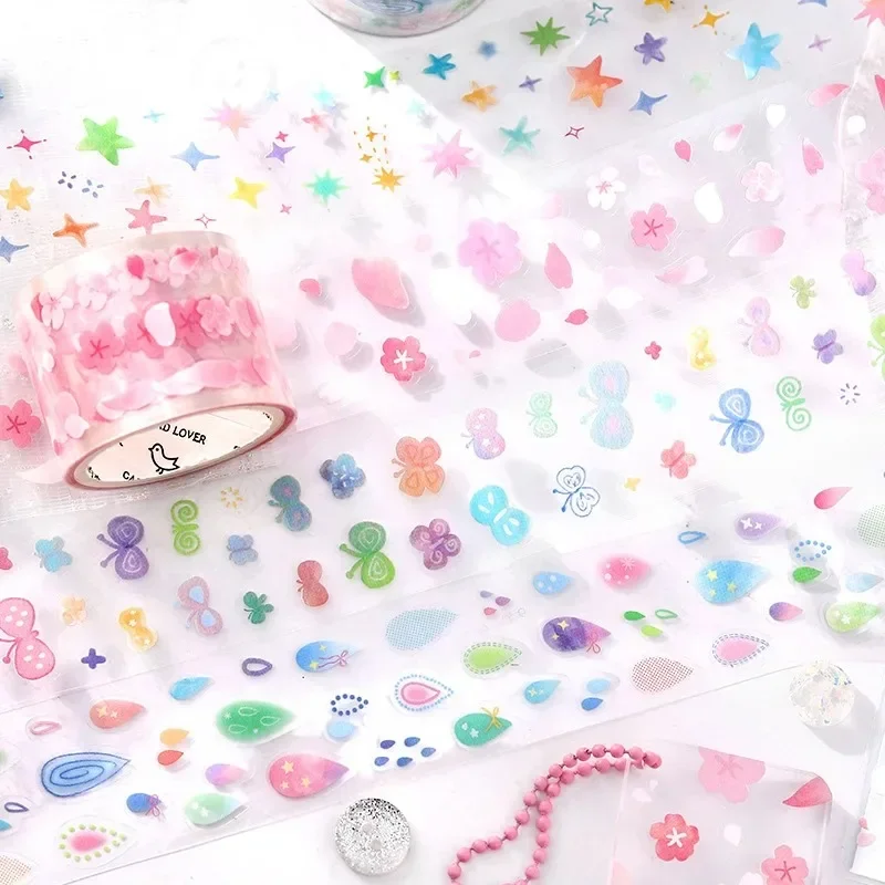 Die Cut PET Washi Tape Confetti Fragment Korean Cute Print Transparent Decorative Sticker for Journal Scrapbook