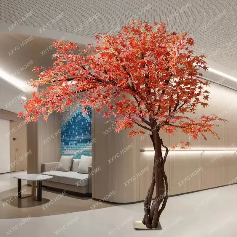 Simulation Red Maple Tree Sycamore Fake Ginkgo Large Plant Indoor Living Room Store Bonsai Decoration