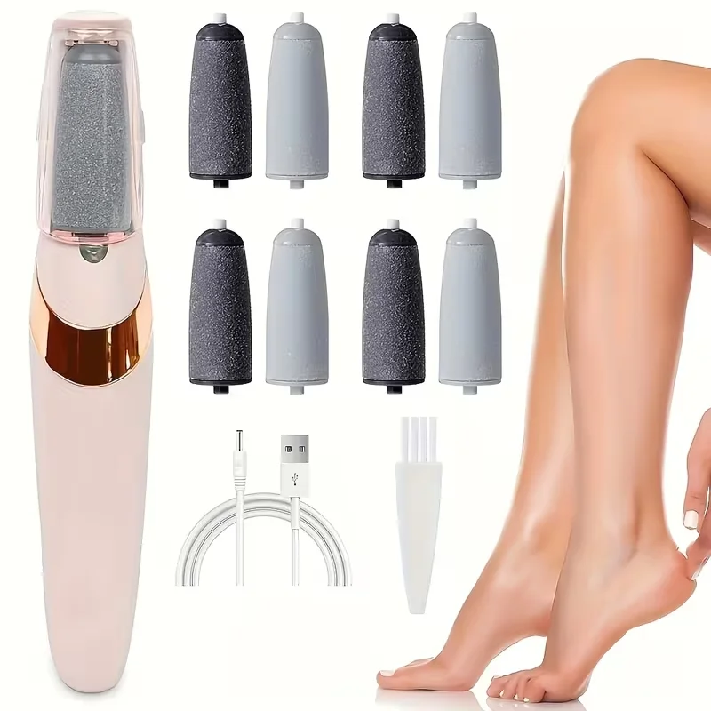 Electric Foot Grinder Set, USB Foot Care Kit with 8 Rollers, 2 Speeds, Efficient Foot Care Device for Heels, Home Foot Care Tool