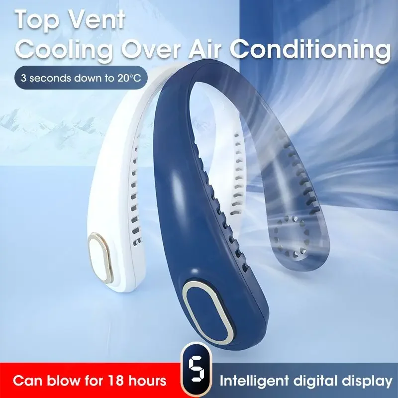 

Безлопастной шейный вентилятор, перезаряжаемый через USB, 2000 мАч, 5 скоростей, бесшумный светодиодный дисплей, портативный для занятий спортом на открытом воздухе, бега, тренажерного зала