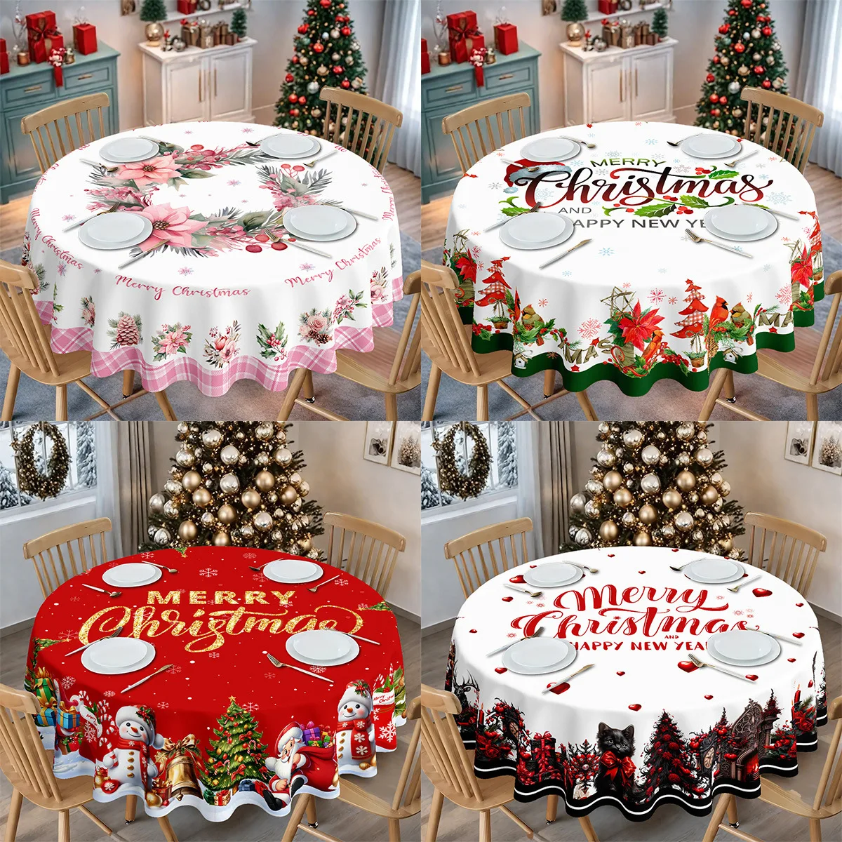 

Christmas Tablecloth Santa Claus Snowman Elk Table Cover Merry Christmas Decor For Xmas Navidad Dinner Table Decoration Supplies