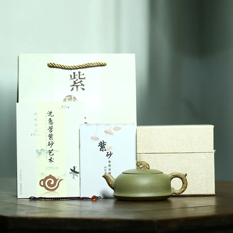 Yixing Handmade Purple Clay Teapot Famous and Authentic Pillar Base Teapot Bean Green Sand Twisted Mud Teapot Single Pot Tea Set