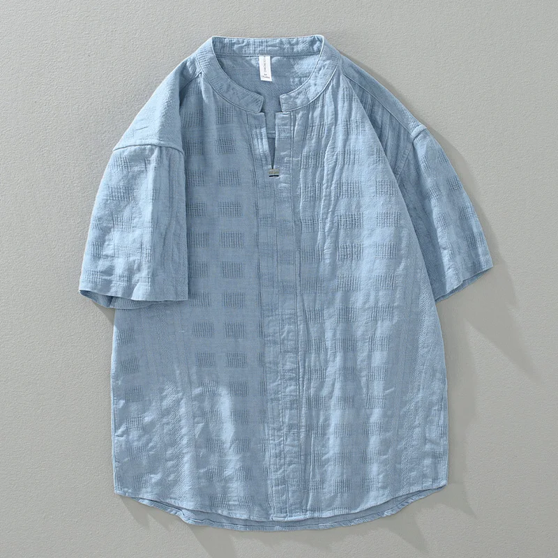 

Retro Linen Cotton Casual ort Sve irt Men Summer Faion Stand Collar f Sve irt Breathable Comfortable Top