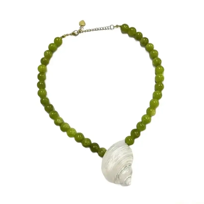 31BF Handmade Sea Shell Glass Bead Necklace Beach Jewelry Piece Beaded Collarbone Chain Stylish Jewellery