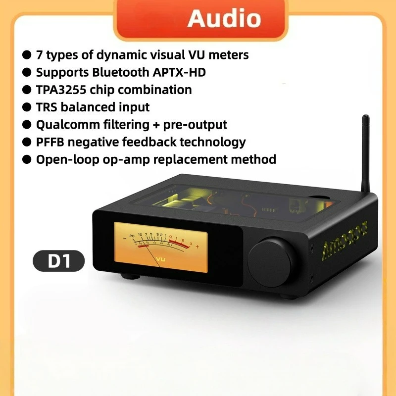 

Усилитель D1 HiFi Stereo Bluetooth 5.2 с цифровыми VU-метрами и фильтром высоких частот, HiFi-усилитель для домашнего аудио с регулировкой высоких и низких частот