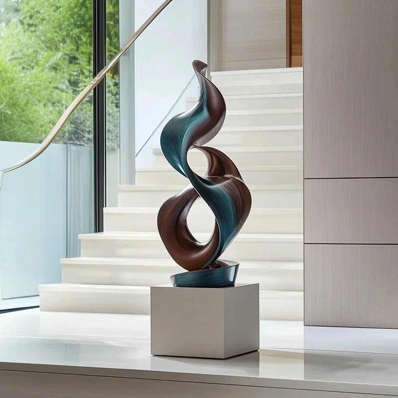 

FG44Modern light luxury hotel lobby entrance decoration floor-to-ceiling large ornament abstract solid wood sculpture