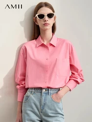 AMII Minimalism 2023 Autumn Fashion Woman Blouse New Turn-down Collar Loose Mid-length Female Cotton Shirts & Blouses 12343160