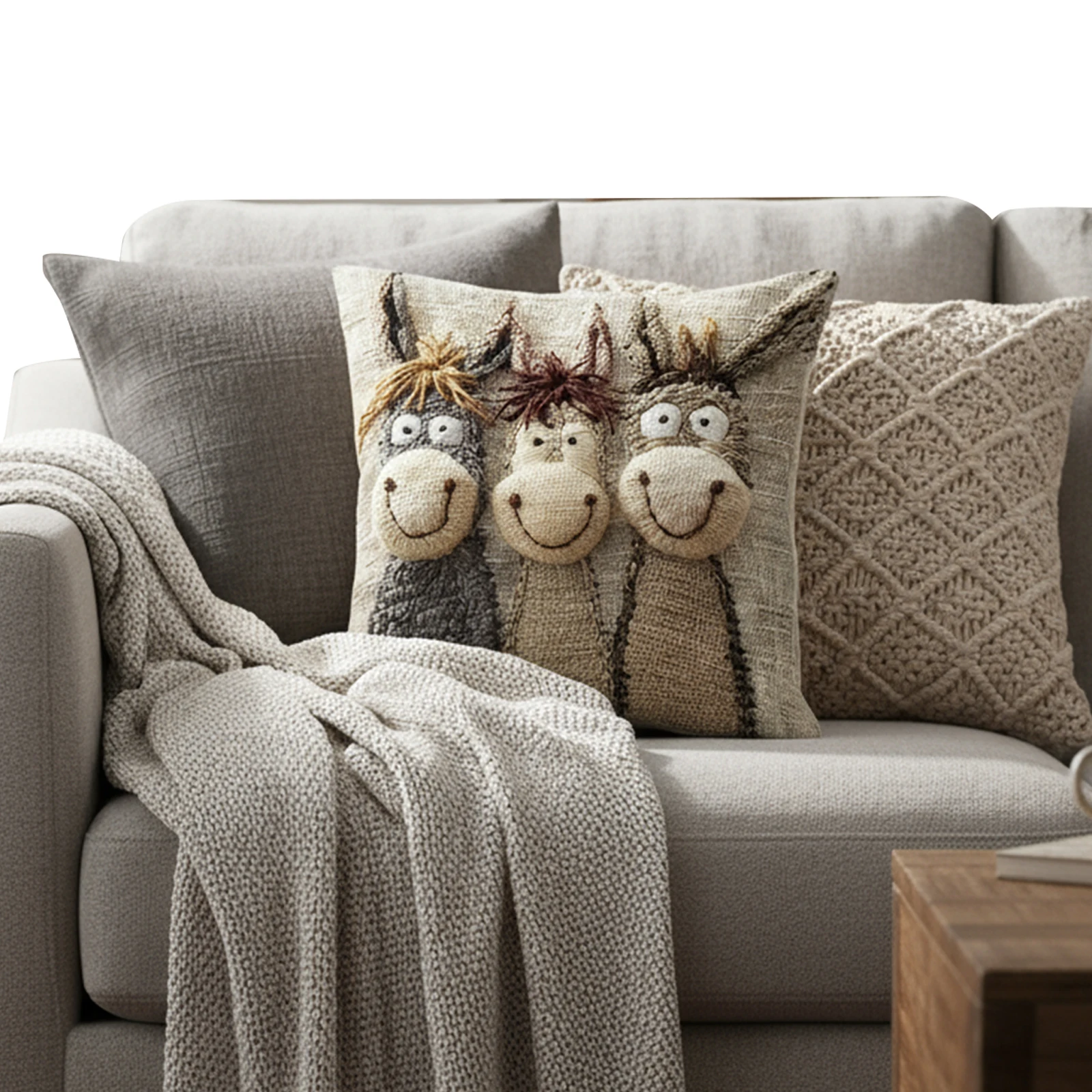 2D Printed Donkey Cushion Covers 17.72x17.72in Animal Embroidery Square Pillowcase Farm Animal Cushion Cases for Home Decor