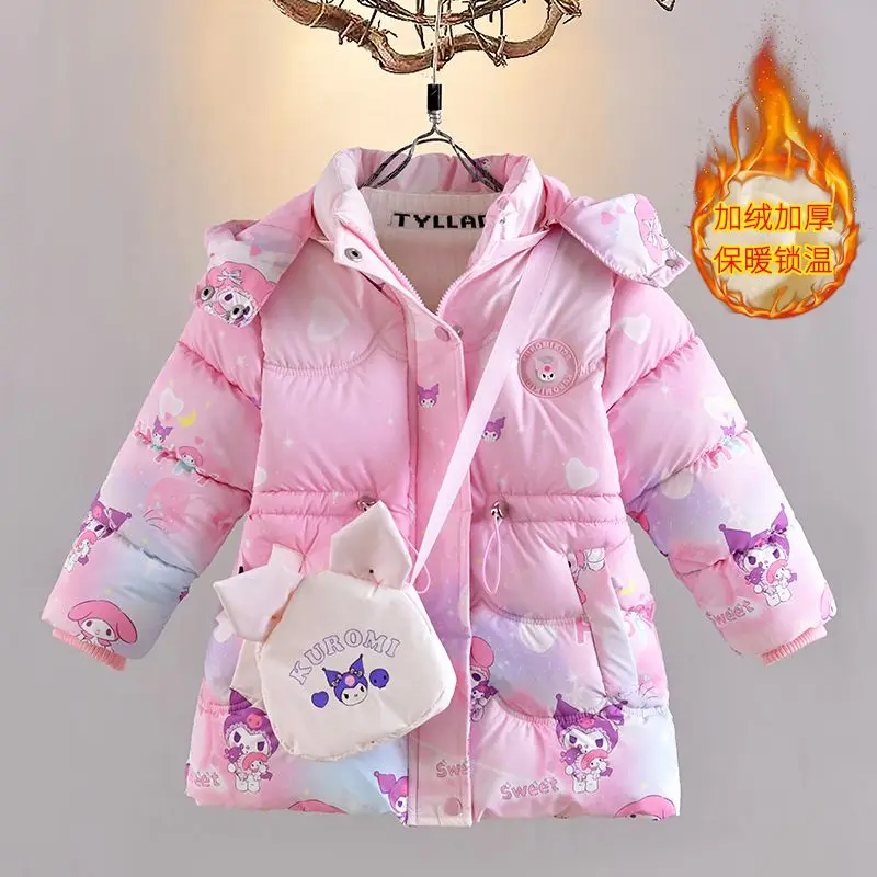 Kuromi Girl Cotton Clothes Sanrios New Child Clothing Winter Anime Kawaii Cartoon Thicken Coat Velvet Cotton Padded Jacket