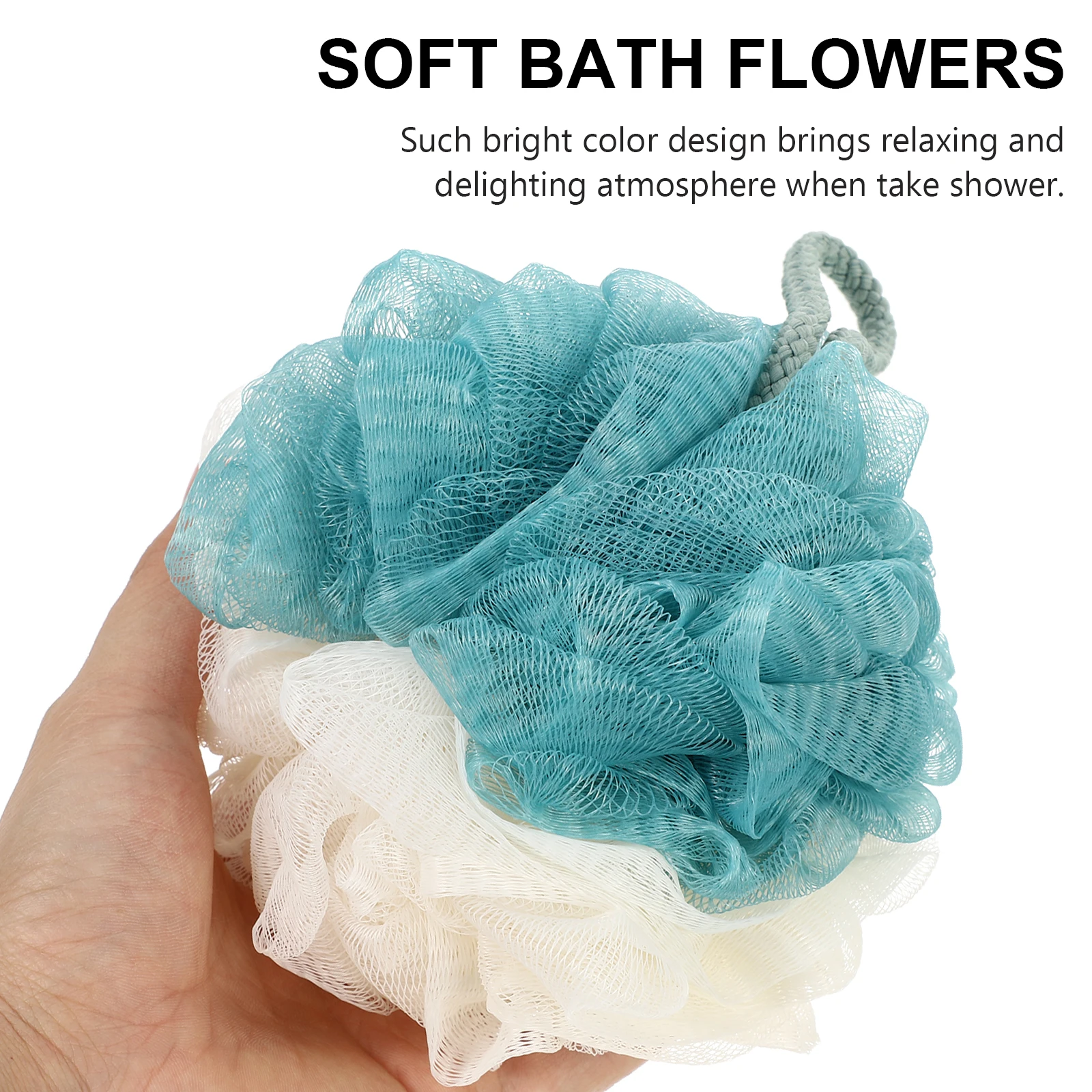 

3pcs Double Shower Balls Thick Soft Exfoliating Bathing Sponges Quick Drying Lanyard Design Home Travel Use Bright