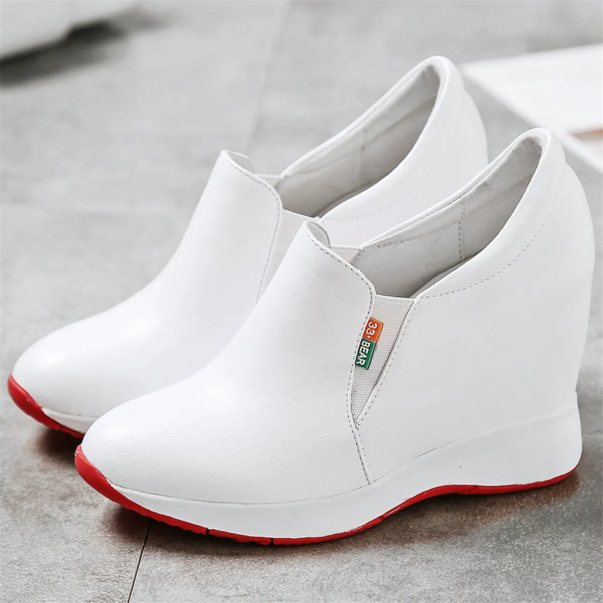 

Wedges Vulcanized Shoes Women Genuine Leather Super High Heels Platform Pumps Female Round Toe Fashion Sneakers Casual Shoes