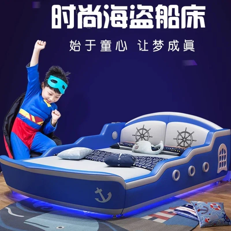 180x200cm Dorm Room Essential Full Bedroom Girl Children's Princess Bed Boy Single With Guardrail Solid Wood Pirate Ship Bed