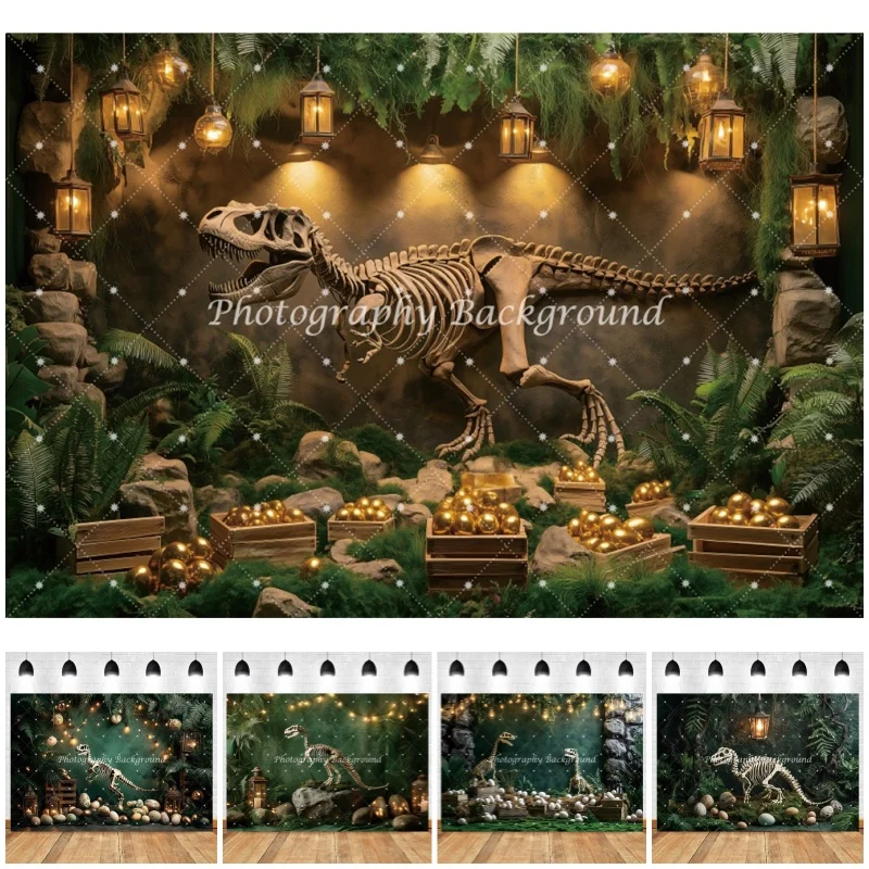 Dinosaur Fossil Skeleton Adventure Photography Backdrop Rainforest Baby Birthday Portrait Photographic Background Photo Studio