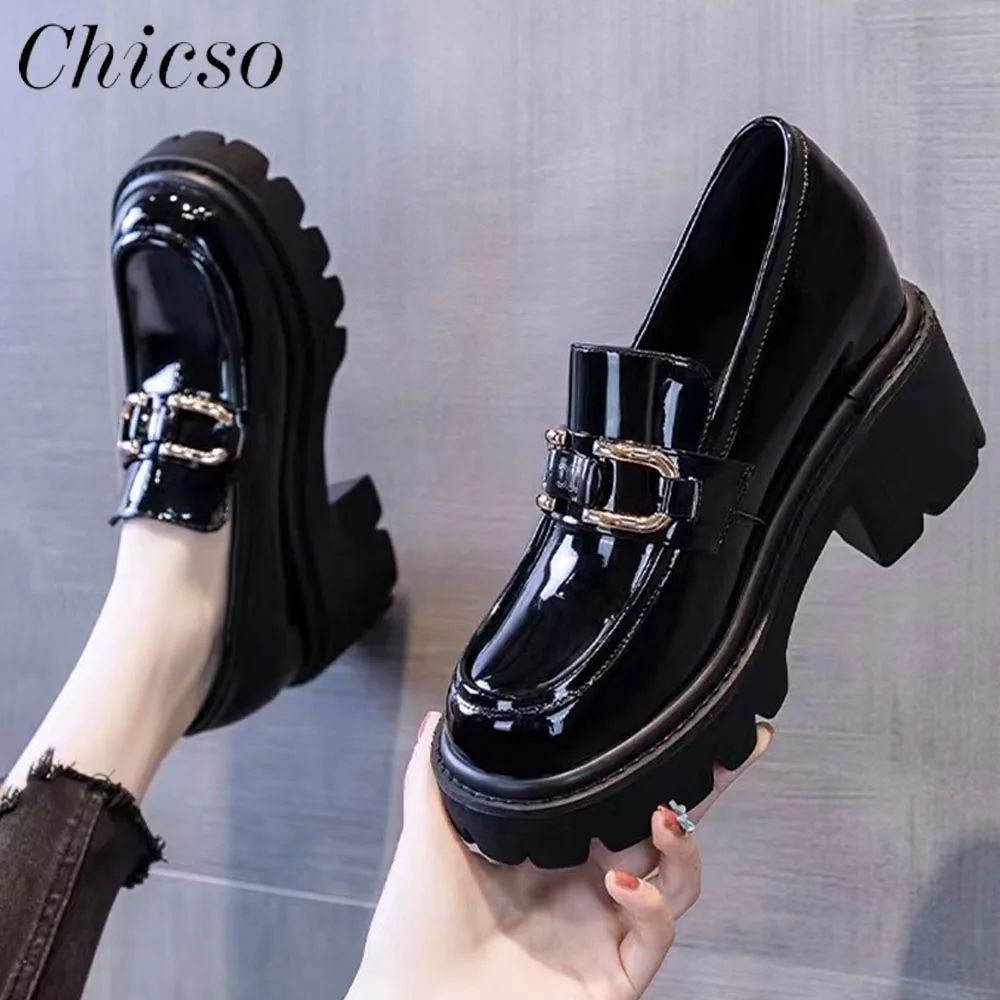 British Style Leather Shoes Women 2024 Spring Autumn Height Increasing Loafers 35-40 Large-Sized Female Office Platform Shoes