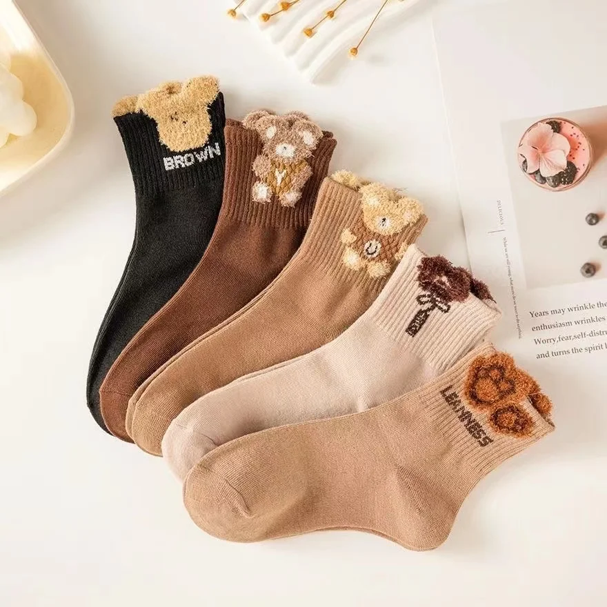 5Pcs/Lot Korean Kids Socks For Boy Girl Knitted Cotton Fashion Bear Flower Child Socks Baby Long Sock infant Toddler Socks Pack