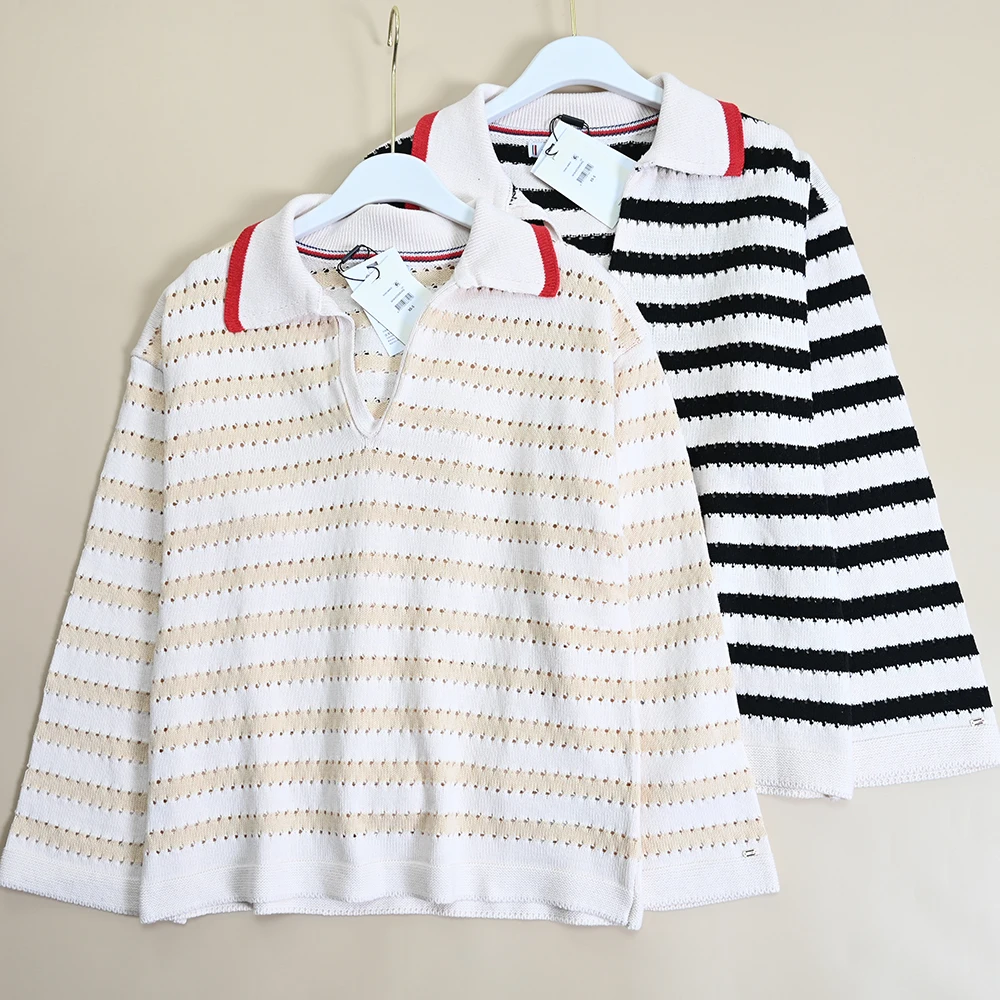 

Новый летний женский свободный повседневный вязаный топ в полоску с v-образным вырезом, удобная дышащая модная уличная одежда