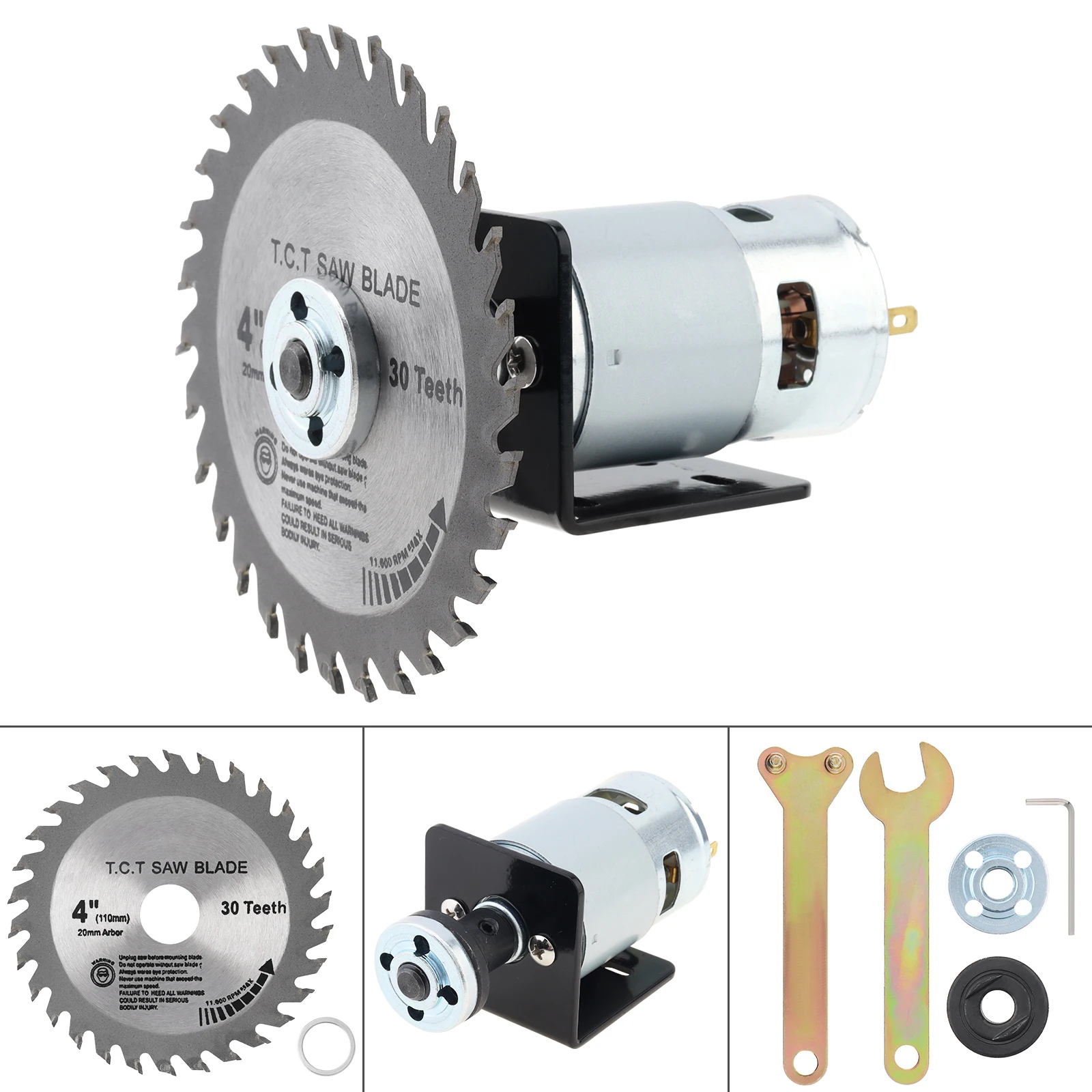 RS775 Motor Kit 12V / 24V High Speed DC Motor DIY Table Saw Kit for Woodworking with Circular Saw Blade, Mounting Bracket Tools