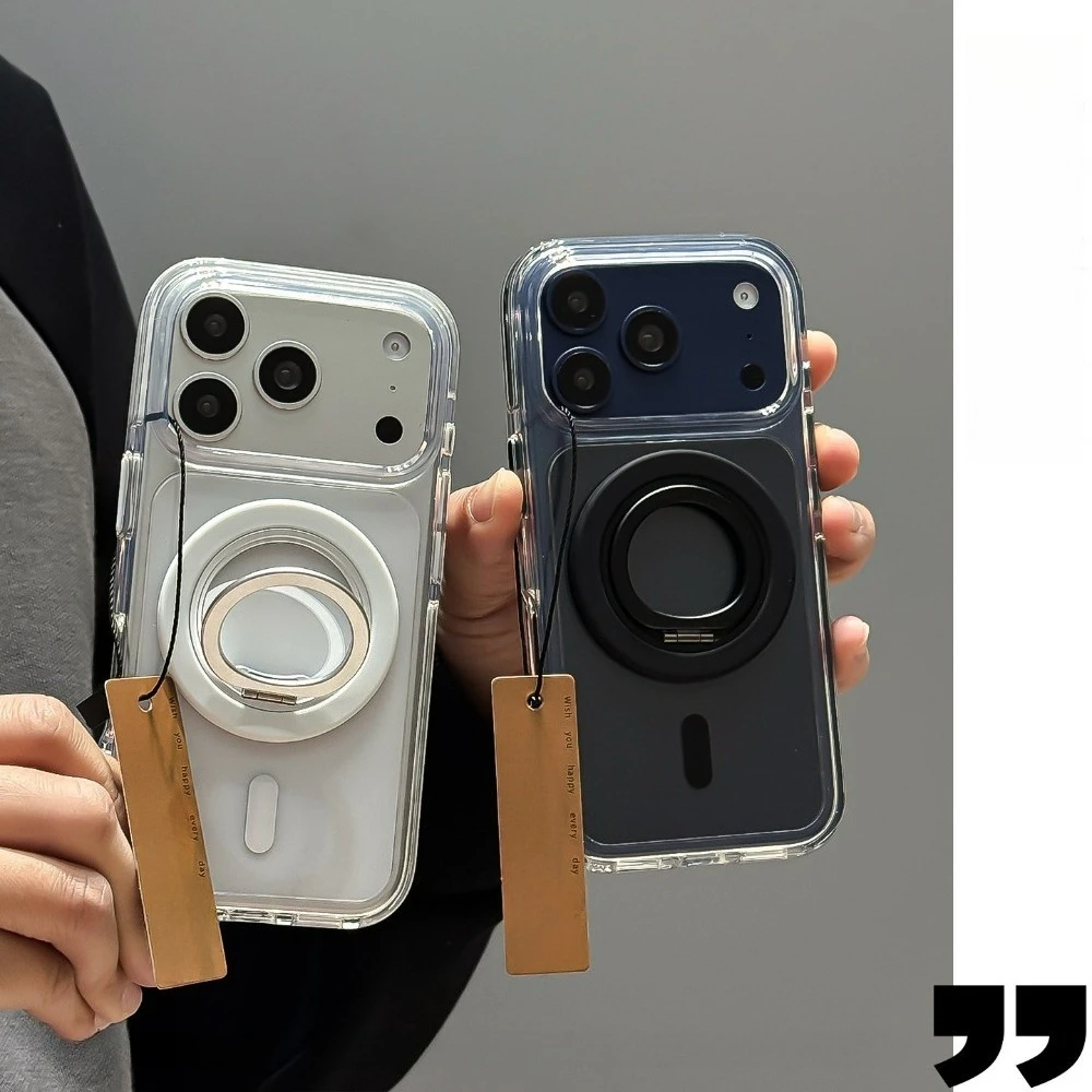 

For iPhone 17 Pro Max Case Black Magnetic Clear Jelly Rotating Stand iPhone Case Compatible with iPhone 16 15 14 13 12