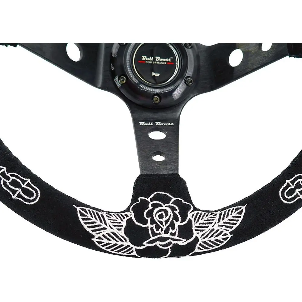 Custom Rose Steering Wheel 350mm Deep Dish 6 Bolt For JDM Sport Racing Steering Wheel Suede Horn Button Included