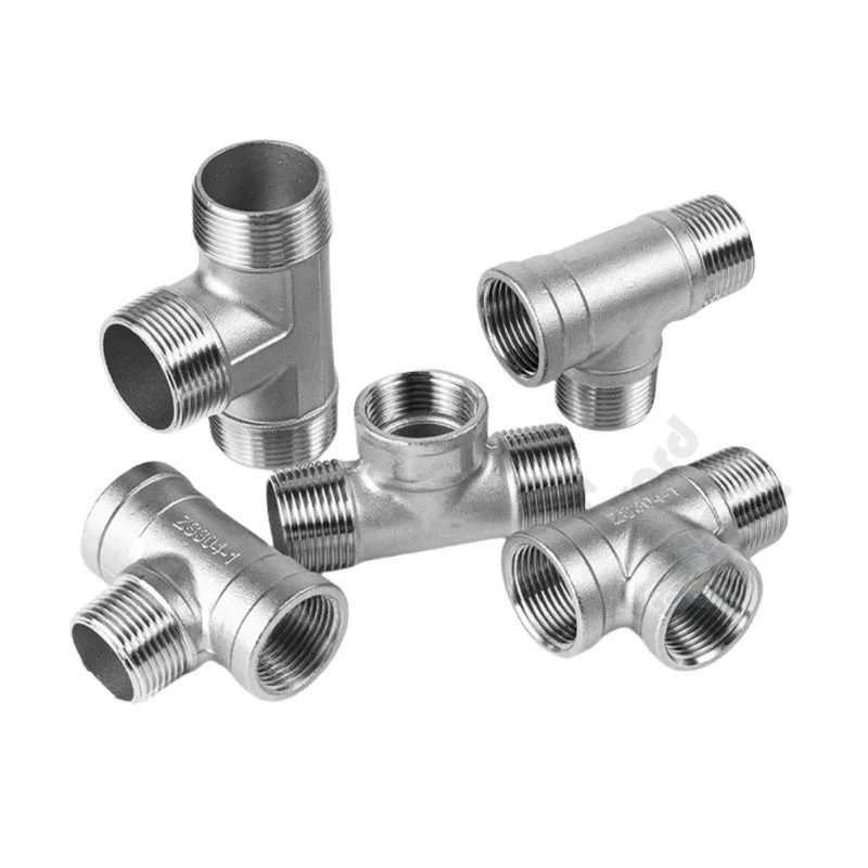 BSP Male+Female+Male Threaded 3 Way Tee T Pipe Fitting 1/4" 3/8” 1/2" 3/4" 1"1-1/2 Threaded SS304 Stainless Steel Multifunction