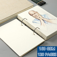 Ring-bound Loose-leaf 32K Thickened Sketch Book 16K Linen Cover Art Professional Painting Book 160GSM 60 Sheets 120 Pages